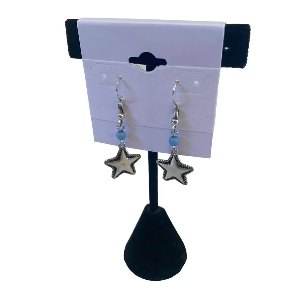 Lucky Brand Silver Toned Star Drop Earrings.
